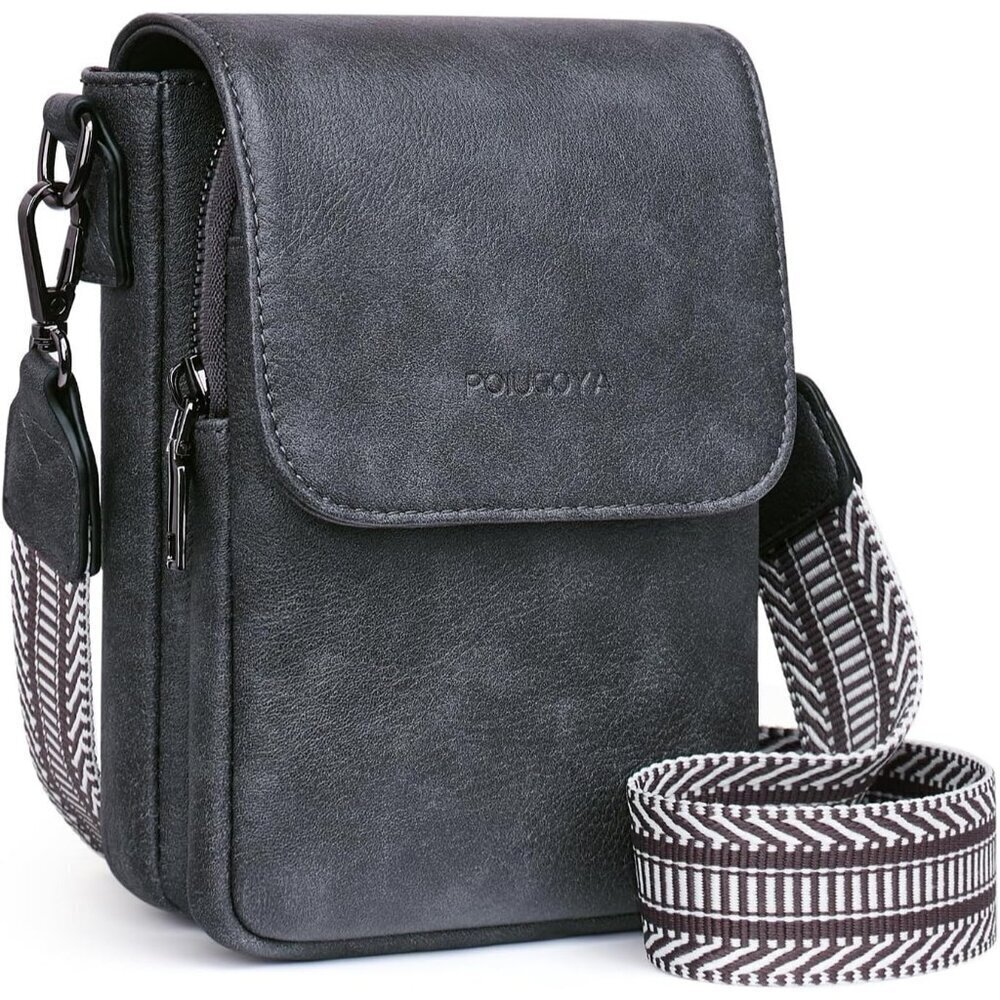 Womens  A-dark Gray Leather Purses Imported Magnetic Snap Crossbody Zipper Bag